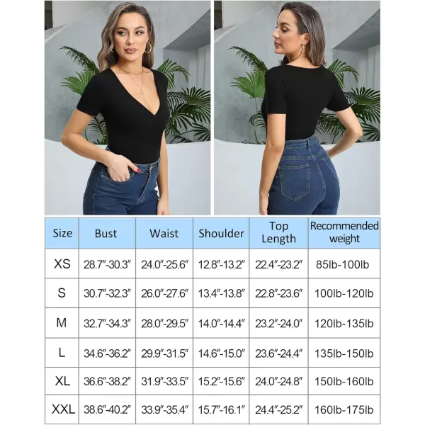 MANGOPOP Womens Cross Wrap Plunge Sexy Deep V Neck Long Sleeve Short Sleeve T Shirt Tops Tee Casual for Going OutShort Sleeve Black