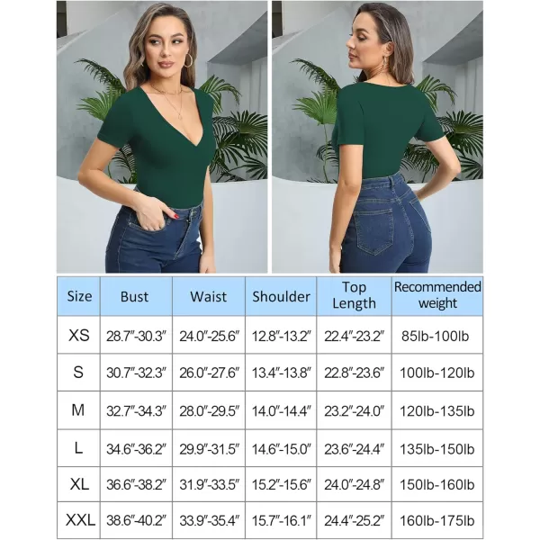 MANGOPOP Womens Cross Wrap Plunge Sexy Deep V Neck Long Sleeve Short Sleeve T Shirt Tops Tee Casual for Going OutShort Sleeve Dark Green