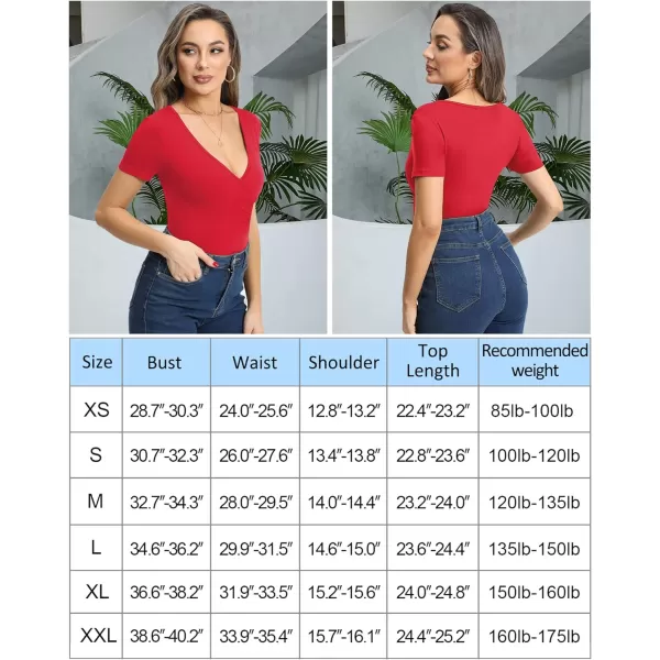 MANGOPOP Womens Cross Wrap Plunge Sexy Deep V Neck Long Sleeve Short Sleeve T Shirt Tops Tee Casual for Going OutShort Sleeve Red