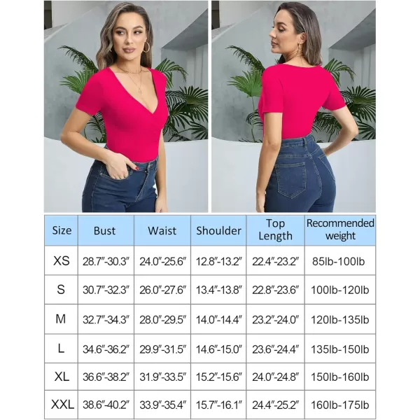 MANGOPOP Womens Cross Wrap Plunge Sexy Deep V Neck Long Sleeve Short Sleeve T Shirt Tops Tee Casual for Going OutShort Sleeve Rose Pink