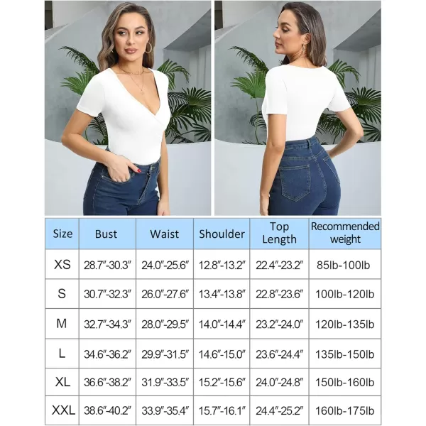 MANGOPOP Womens Cross Wrap Plunge Sexy Deep V Neck Long Sleeve Short Sleeve T Shirt Tops Tee Casual for Going OutShort Sleeve White