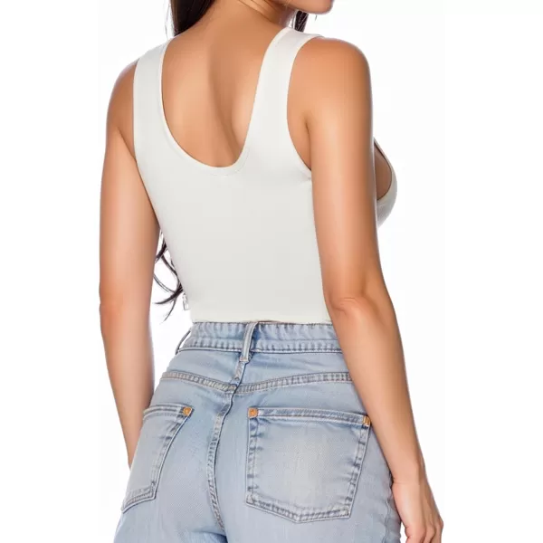 MANGOPOP Womens Henley Shirt Scoop Neck Button Down Ribbed Sleeveless Tank Top Long Sleeve Short Sleeve BodysuitsB Sleeveless White