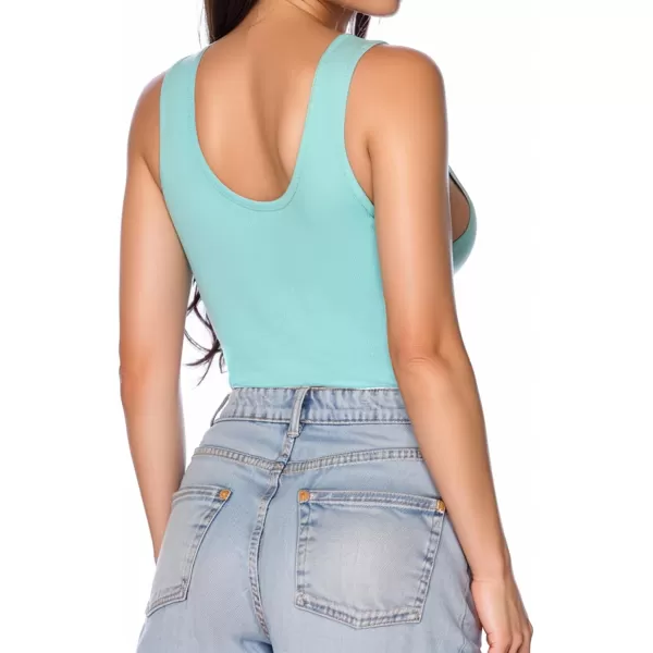 MANGOPOP Womens Henley Shirt Scoop Neck Button Down Ribbed Sleeveless Tank Top Long Sleeve Short Sleeve BodysuitsSleeveless Baby Blue