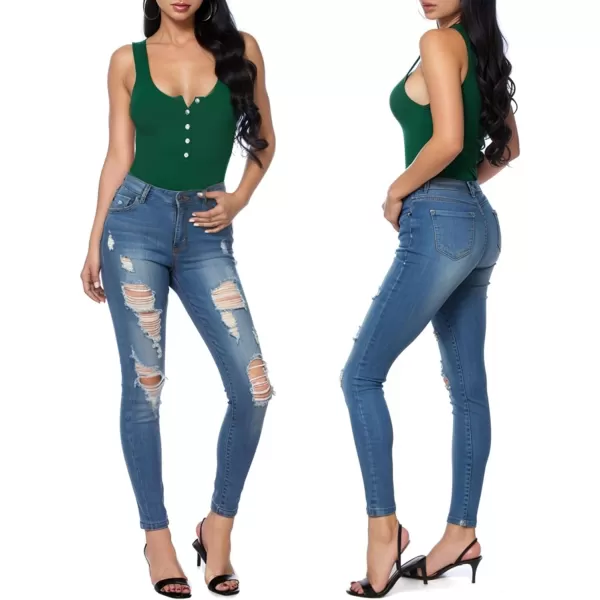 MANGOPOP Womens Henley Shirt Scoop Neck Button Down Ribbed Sleeveless Tank Top Long Sleeve Short Sleeve BodysuitsSleeveless Deep Green