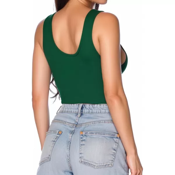 MANGOPOP Womens Henley Shirt Scoop Neck Button Down Ribbed Sleeveless Tank Top Long Sleeve Short Sleeve BodysuitsSleeveless Deep Green