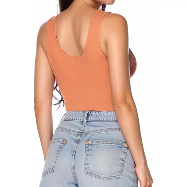 MANGOPOP Womens Henley Shirt Scoop Neck Button Down Ribbed Sleeveless Tank Top Long Sleeve Short Sleeve BodysuitsSleeveless Orange