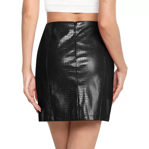 MANGOPOP Womens High Waist Bodycon Mini Short Faux Leather Skirt with SlitA1 Black Snakeskin