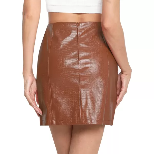 MANGOPOP Womens High Waist Bodycon Mini Short Faux Leather Skirt with SlitBrown Snakeskin