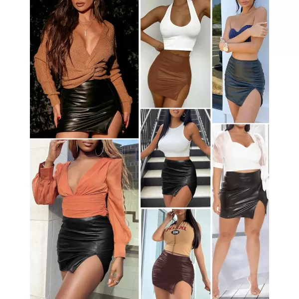 MANGOPOP Womens High Waist Bodycon Mini Short Faux Leather Skirt with SlitRed