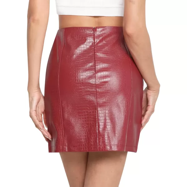 MANGOPOP Womens High Waist Bodycon Mini Short Faux Leather Skirt with SlitWine Red Snakeskin