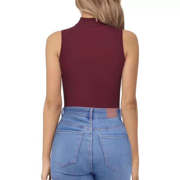 MANGOPOP Womens Mock Neck Cutout Front Sleeveless Tank Top Bodysuit for Women for Going OutSleeveless Burgundy