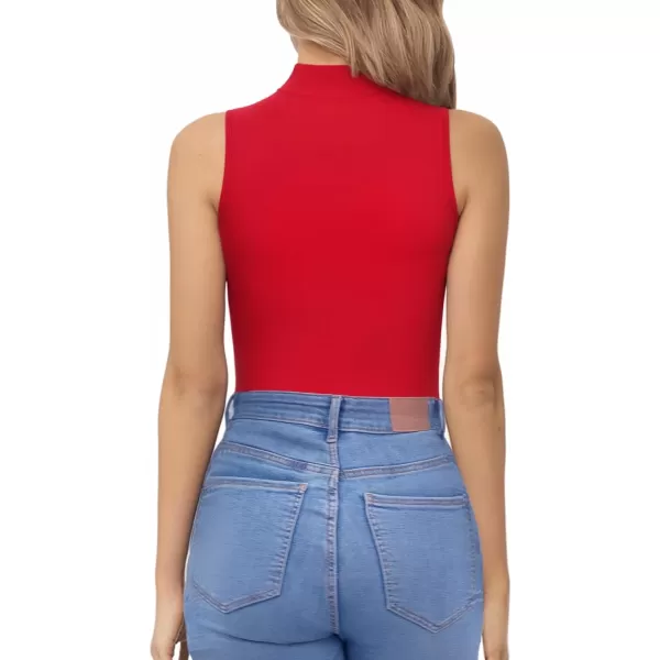 MANGOPOP Womens Mock Neck Cutout Front Sleeveless Tank Top Bodysuit for Women for Going OutSleeveless Red