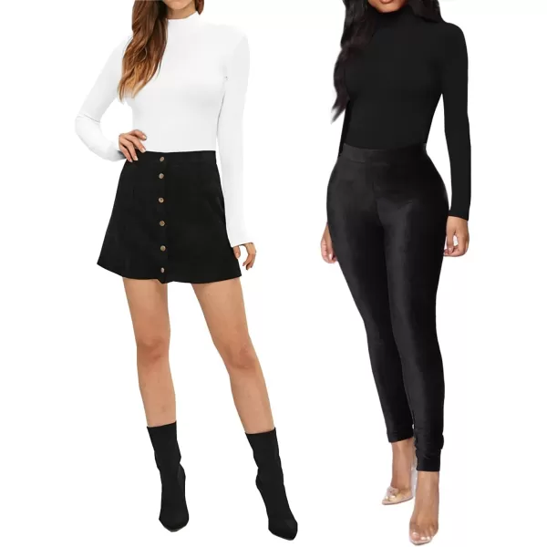 MANGOPOP Womens Mock Turtle Neck Long Sleeve Tops Bodysuit JumpsuitBlackwhiteburgundy 3 Pack