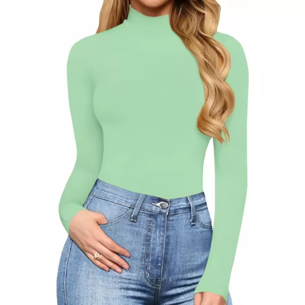 MANGOPOP Womens Mock Turtle Neck Long Sleeve Tops Bodysuit JumpsuitFern Green