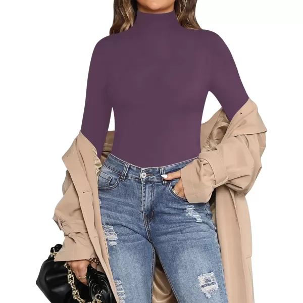 MANGOPOP Womens Mock Turtle Neck Long Sleeve Tops Bodysuit JumpsuitLong Sleeve Lavender