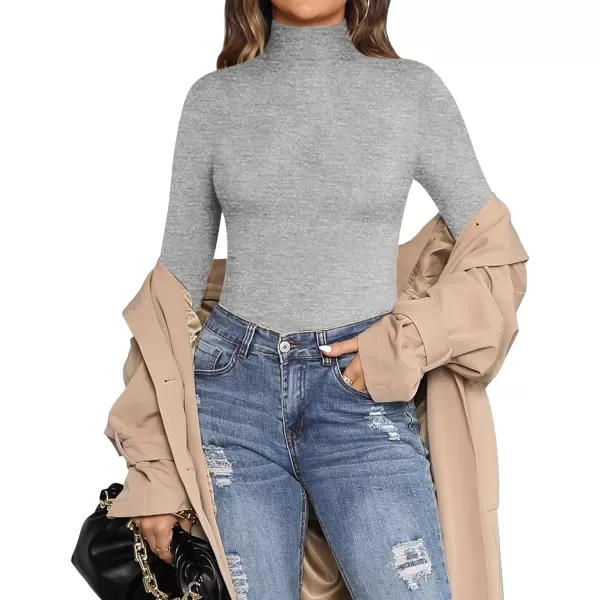 MANGOPOP Womens Mock Turtle Neck Long Sleeve Tops Bodysuit JumpsuitLong Sleeve Light Heather Grey