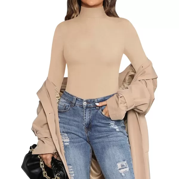 MANGOPOP Womens Mock Turtle Neck Long Sleeve Tops Bodysuit JumpsuitLong Sleeve Nude