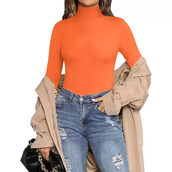 MANGOPOP Womens Mock Turtle Neck Long Sleeve Tops Bodysuit JumpsuitLong Sleeve Orange