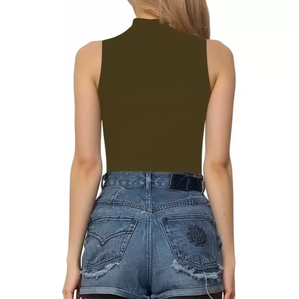 MANGOPOP Womens Mock Turtle Neck Sleeveless Tank TopsShort Sleeve Bodysuit Leotard ClothingSleeveless Army Green