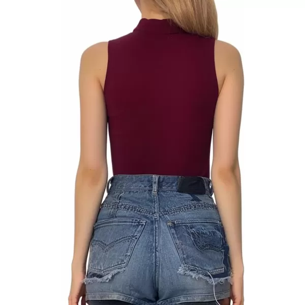 MANGOPOP Womens Mock Turtle Neck Sleeveless Tank TopsShort Sleeve Bodysuit Leotard ClothingSleeveless Burgundy