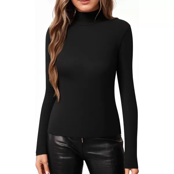 MANGOPOP Womens Mock Turtle Neck Slim Fit Long Half Short Sleeve T Shirt Tight Tops TeeA Long Sleeve Black