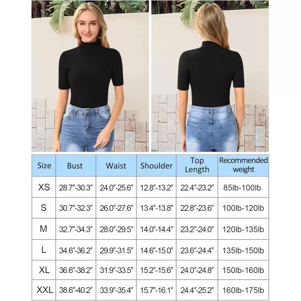 MANGOPOP Womens Mock Turtle Neck Slim Fit Long Half Short Sleeve T Shirt Tight Tops TeeB Half Sleeve Black