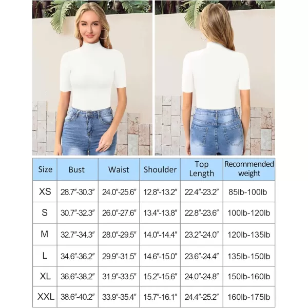 MANGOPOP Womens Mock Turtle Neck Slim Fit Long Half Short Sleeve T Shirt Tight Tops TeeB Half Sleeve White