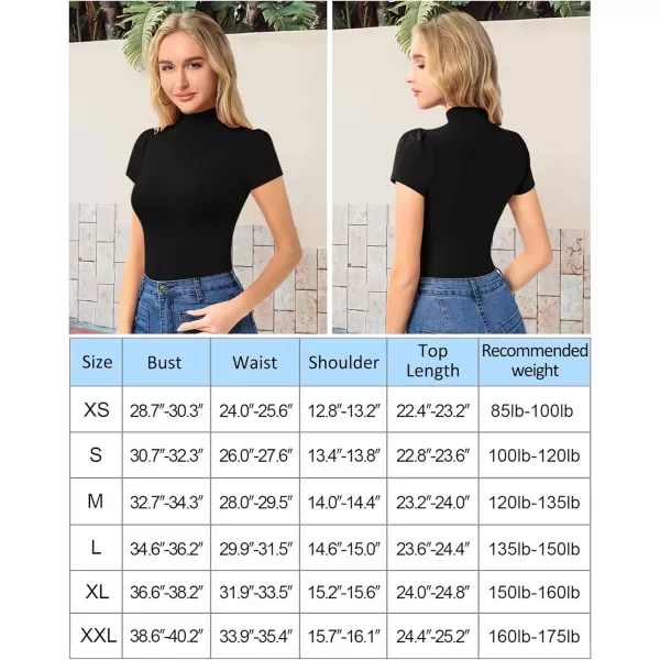 MANGOPOP Womens Mock Turtle Neck Slim Fit Long Half Short Sleeve T Shirt Tight Tops TeeC Short Sleeve Black