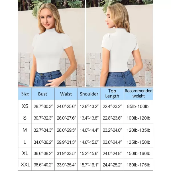 MANGOPOP Womens Mock Turtle Neck Slim Fit Long Half Short Sleeve T Shirt Tight Tops TeeC Short Sleeve White