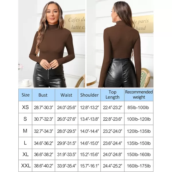 MANGOPOP Womens Mock Turtle Neck Slim Fit Long Half Short Sleeve T Shirt Tight Tops TeeD Long Sleeve Coffee