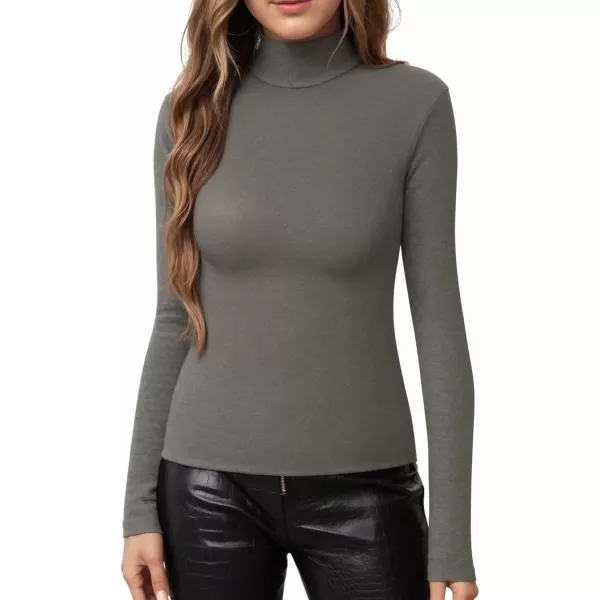 MANGOPOP Womens Mock Turtle Neck Slim Fit Long Half Short Sleeve T Shirt Tight Tops TeeD Long Sleeve Dark Heather Grey