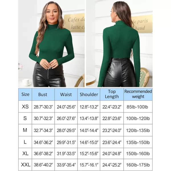 MANGOPOP Womens Mock Turtle Neck Slim Fit Long Half Short Sleeve T Shirt Tight Tops TeeD Long Sleeve Deep Green