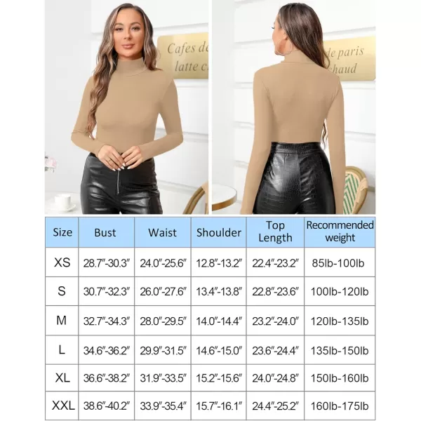 MANGOPOP Womens Mock Turtle Neck Slim Fit Long Half Short Sleeve T Shirt Tight Tops TeeD Long Sleeve Mocha