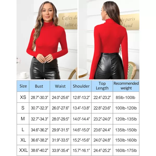 MANGOPOP Womens Mock Turtle Neck Slim Fit Long Half Short Sleeve T Shirt Tight Tops TeeD Long Sleeve Red