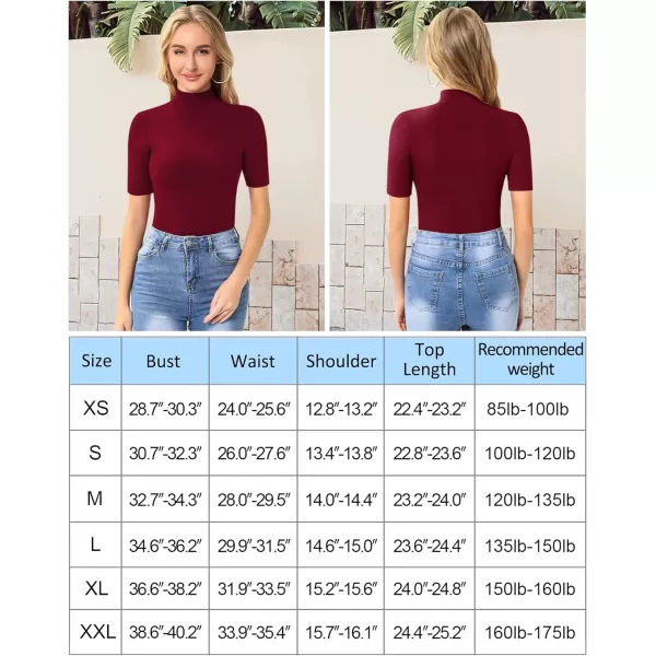 MANGOPOP Womens Mock Turtle Neck Slim Fit Long Half Short Sleeve T Shirt Tight Tops TeeHalf Sleeve Burgundy
