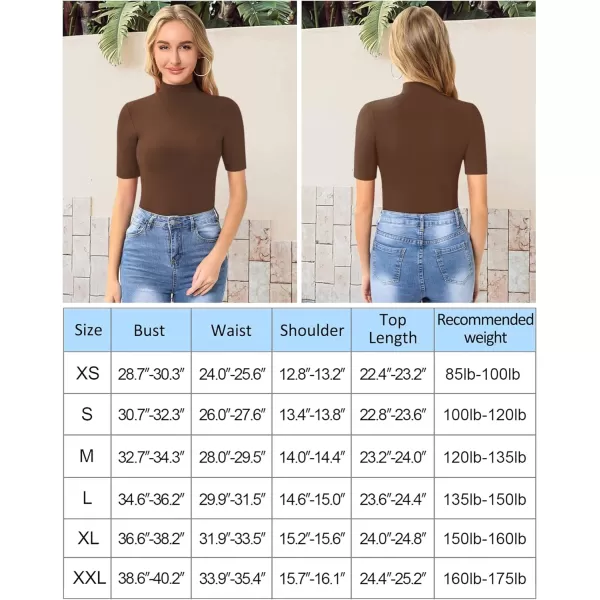 MANGOPOP Womens Mock Turtle Neck Slim Fit Long Half Short Sleeve T Shirt Tight Tops TeeHalf Sleeve Coffee