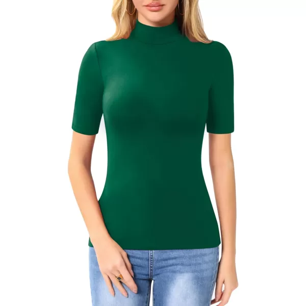 MANGOPOP Womens Mock Turtle Neck Slim Fit Long Half Short Sleeve T Shirt Tight Tops TeeHalf Sleeve Green