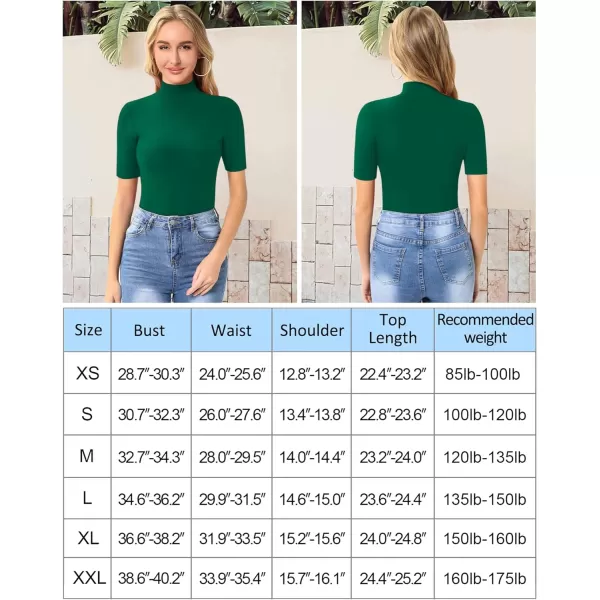 MANGOPOP Womens Mock Turtle Neck Slim Fit Long Half Short Sleeve T Shirt Tight Tops TeeHalf Sleeve Green