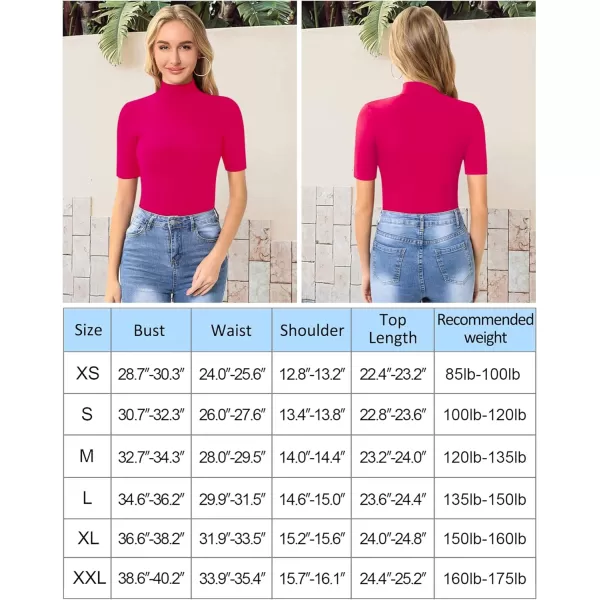 MANGOPOP Womens Mock Turtle Neck Slim Fit Long Half Short Sleeve T Shirt Tight Tops TeeHalf Sleeve Hot Pink