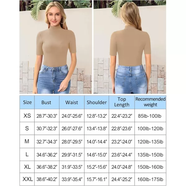 MANGOPOP Womens Mock Turtle Neck Slim Fit Long Half Short Sleeve T Shirt Tight Tops TeeHalf Sleeve Mocha