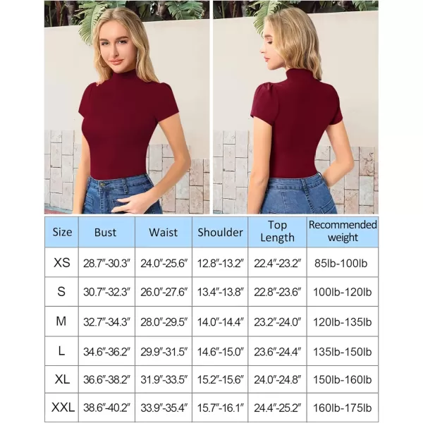 MANGOPOP Womens Mock Turtle Neck Slim Fit Long Half Short Sleeve T Shirt Tight Tops TeeShort Sleeve Burgundy