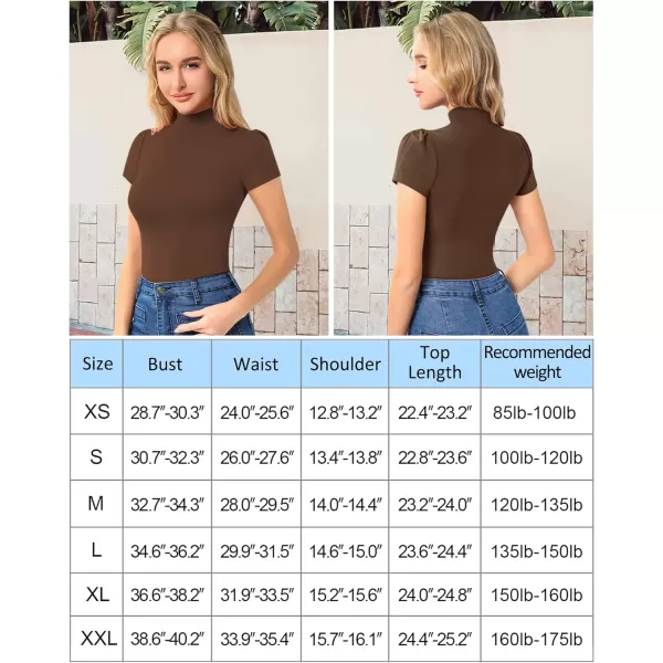 MANGOPOP Womens Mock Turtle Neck Slim Fit Long Half Short Sleeve T Shirt Tight Tops TeeShort Sleeve Coffee