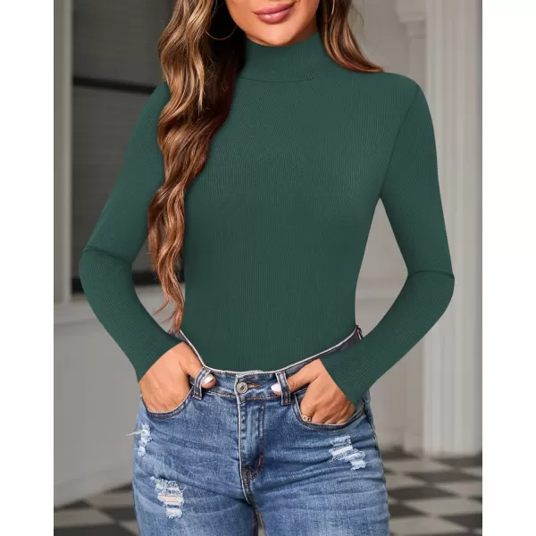 MANGOPOP Womens Mock Turtleneck Sleeveless Tank Tops Ribbed Long Sleeve BodysuitLong Sleeve Deep Greenrib