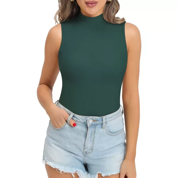 MANGOPOP Womens Mock Turtleneck Sleeveless Tank Tops Ribbed Long Sleeve BodysuitSleeveless Deep Greenrib