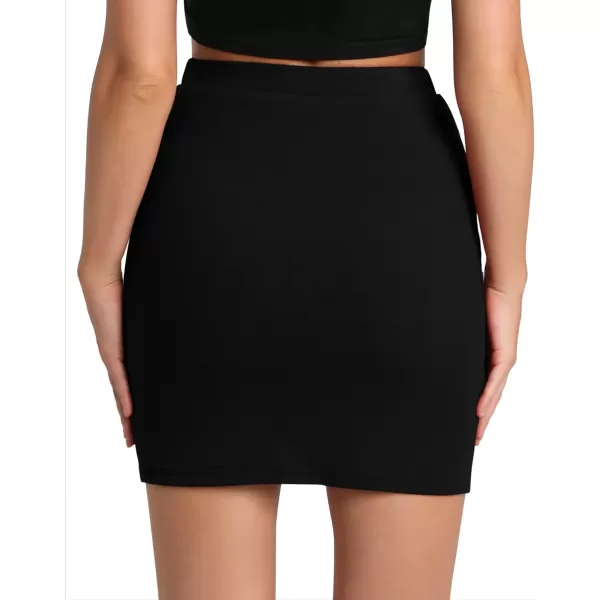 MANGOPOP Womens Ribbed Bodycon Skirt Elastic High Waist Pencil Short Mini SkirtA Blackslits