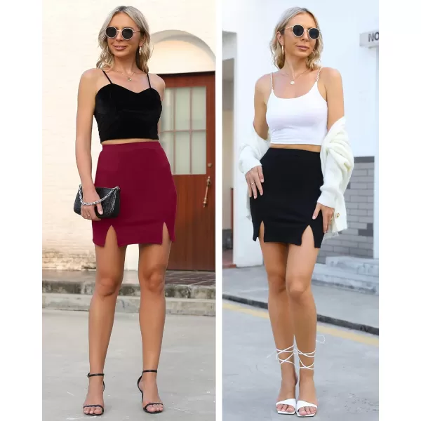 MANGOPOP Womens Ribbed Bodycon Skirt Elastic High Waist Pencil Short Mini SkirtA Blackslits