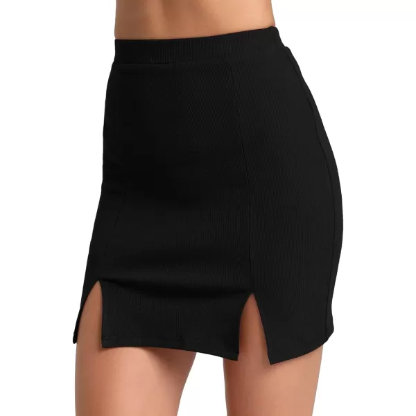 MANGOPOP Womens Ribbed Bodycon Skirt Elastic High Waist Pencil Short Mini SkirtA Blackslits