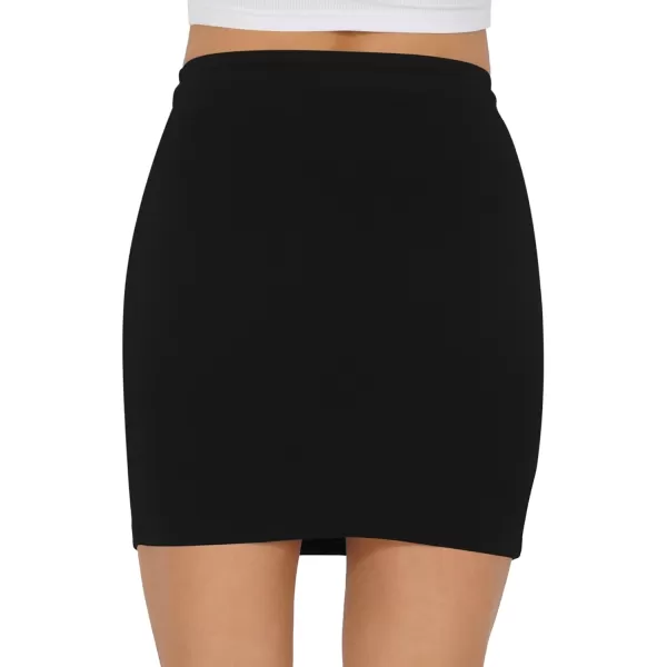 MANGOPOP Womens Ribbed Bodycon Skirt Elastic High Waist Pencil Short Mini SkirtA2 Black036