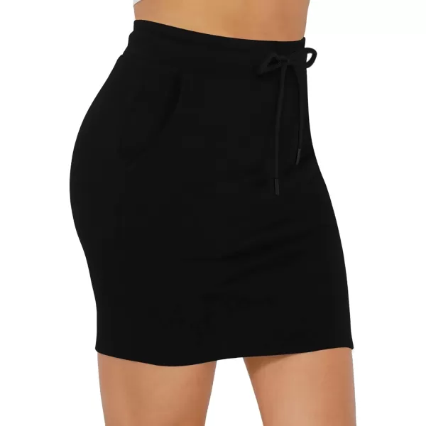 MANGOPOP Womens Ribbed Bodycon Skirt Elastic High Waist Pencil Short Mini SkirtA2 Black036