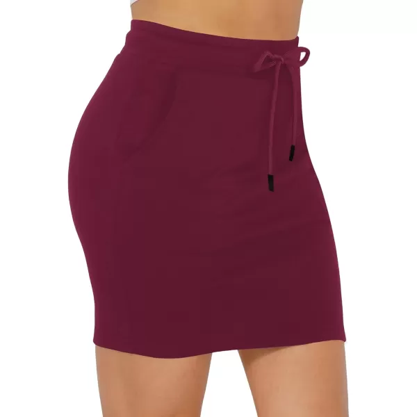 MANGOPOP Womens Ribbed Bodycon Skirt Elastic High Waist Pencil Short Mini SkirtBurgundy036